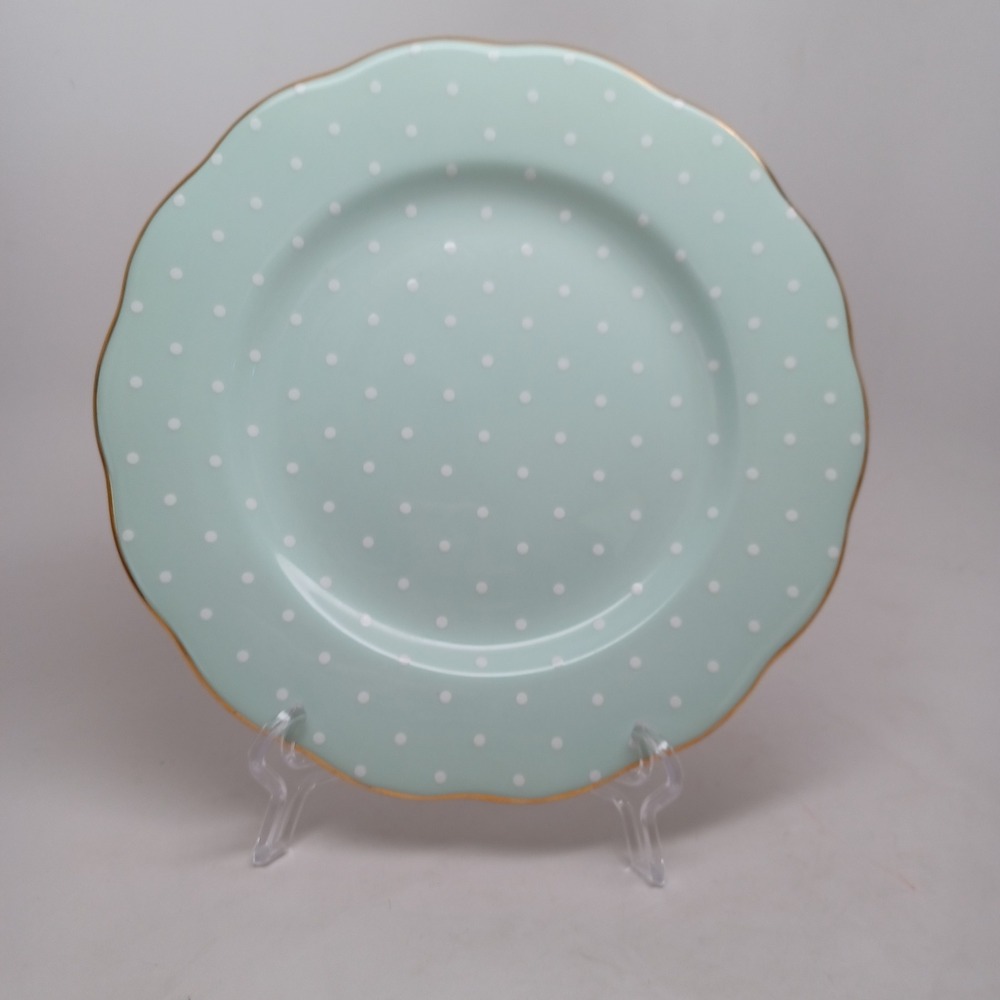 Royal Albert Polka Rose 1930s Salad Plate 8" Mint Green Gold Trim Bone China - Picture 2 of 12